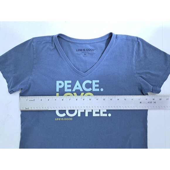 Life Is Good Women's Medium Crusher Peace Love Coffee TShirt Short Sleeve Blue - Picture 7 of 8